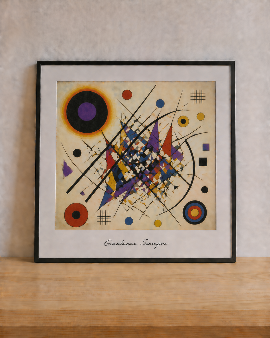 Abstract geometric art on a shelf