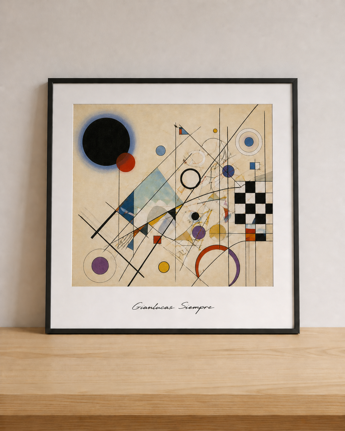 Abstract geometric art on shelf