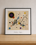 Abstract geometric art on wooden shelf