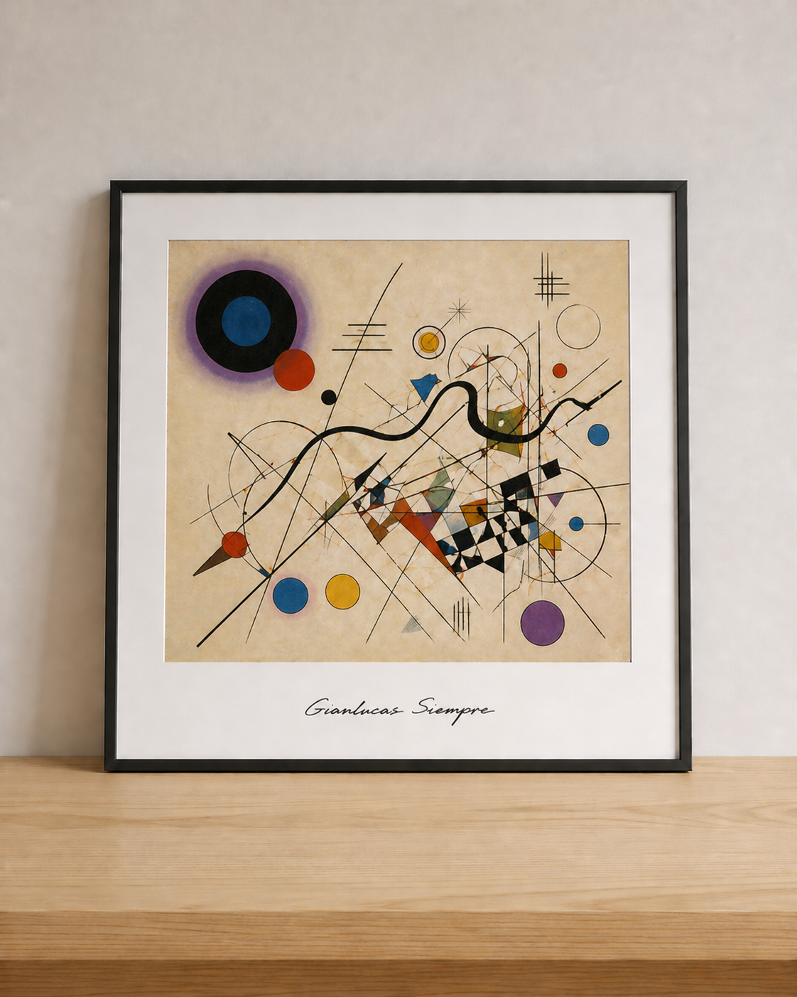 Abstract geometric art on wooden tabletop