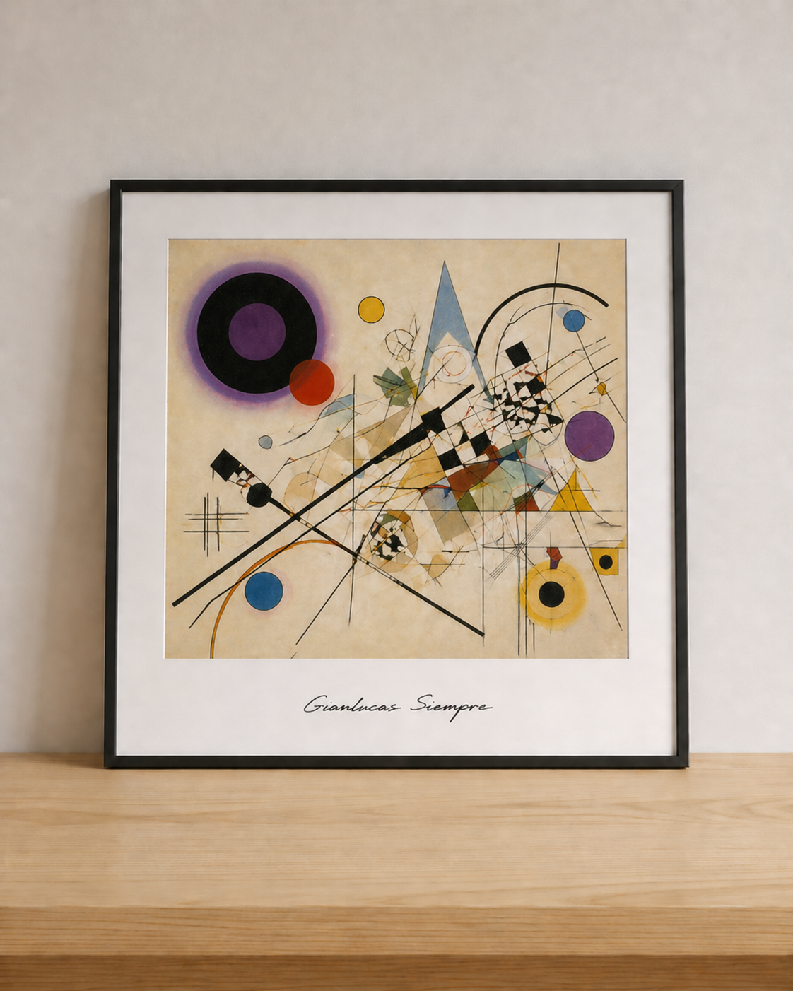 Abstract geometric art on wood surface